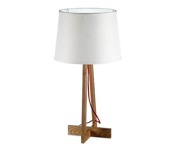 Mike, lampada da tavolo in legno con paralume in tessuto